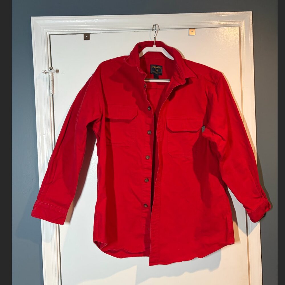 Woolrich 100% Cotton Shirt Men's Red Button Front Size Large